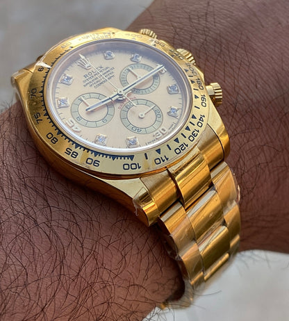 رولكس دايتونا يالو جولد ذهب اصفر مينا ذهبي ارقام الماس - كلين طبق ال- ماكينة سويسري كوزموجراف طبق الاصل