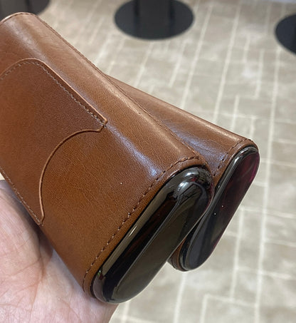 حافظة السيجار جلد بني - الحجم الطويل + كاتر ( قطاعة ) هانكوك اصلي