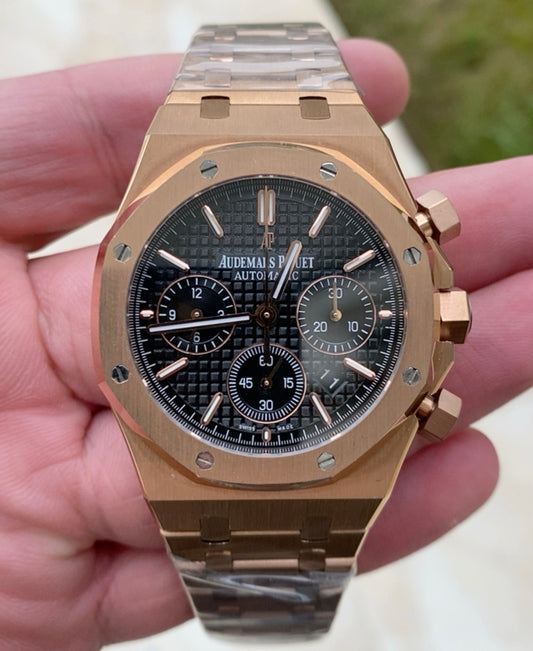 AP Chronograph- اي بي كلين روز جولد طبق الاصل تعقيدة الماكينة كرونو مطابقة للاصلية