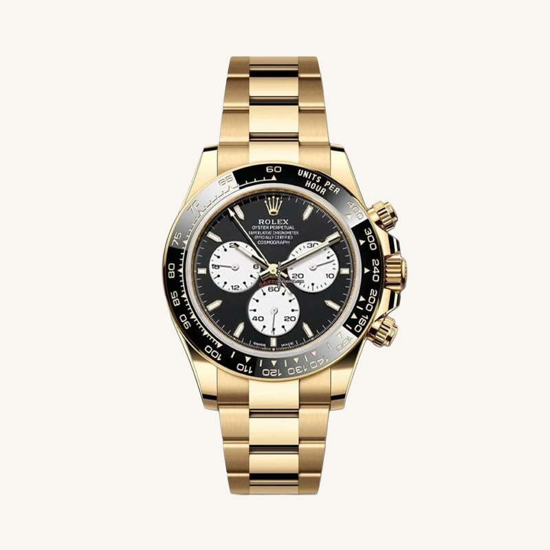 40 mm رولكس دايتونا ذهب أصفر بقرص أسود وسناتر بيضاء