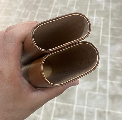 حافظة السيجار جلد بني - الحجم الطويل + كاتر ( قطاعة ) هانكوك اصلي