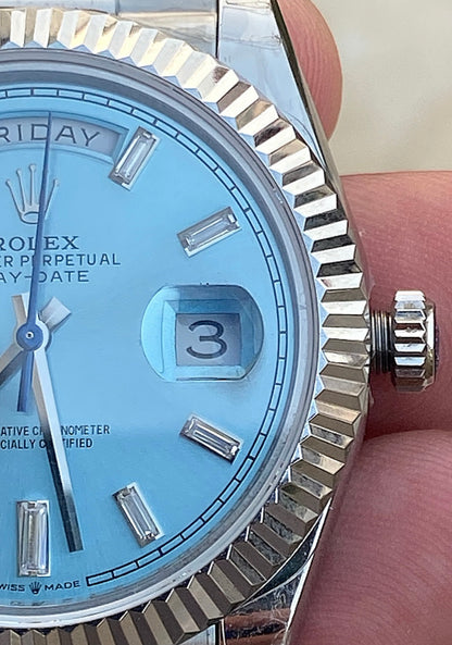 رولكس داي ديت مينا ايس بلو- كلين طبق الاصل لاتفرق - ماكينة مطابقة لرواكس الاصلية - سيريال حقيقي محفور عالساعة