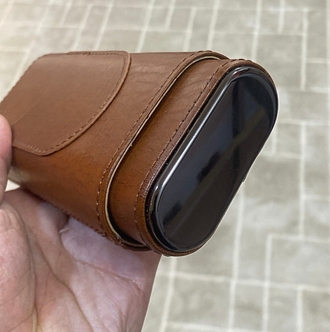 حافظة السيجار جلد بني - الحجم الطويل + كاتر ( قطاعة ) هانكوك اصلي