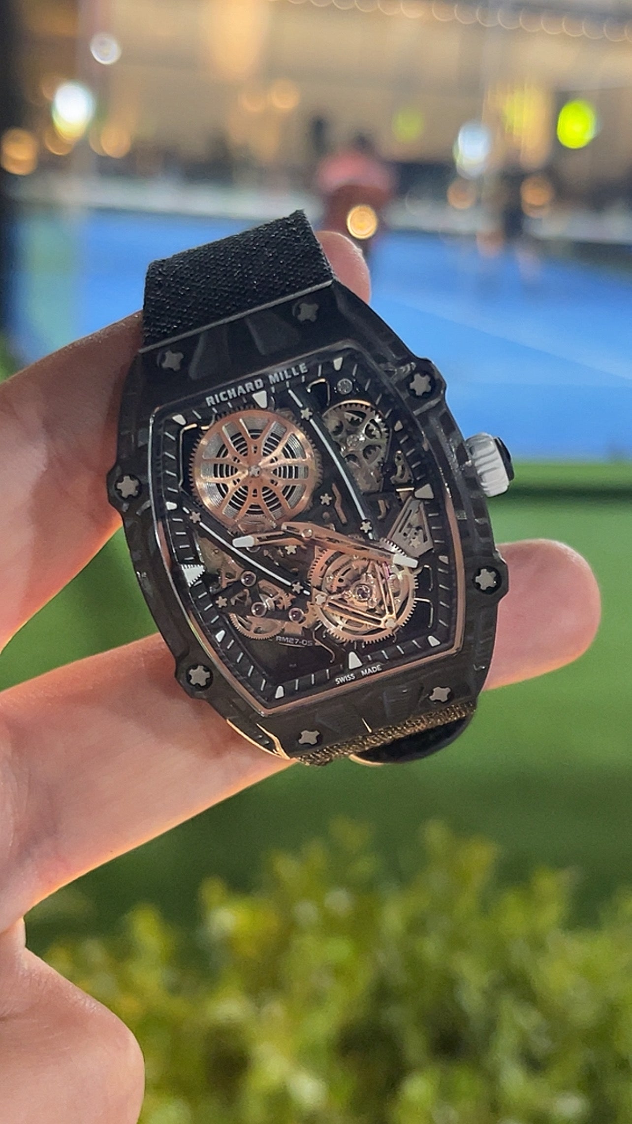 Richard Mille 27-03. Carbon Fiber- اخف ساعة بالعالم قطعة وحدة كلين طبق الاصل و الوزن