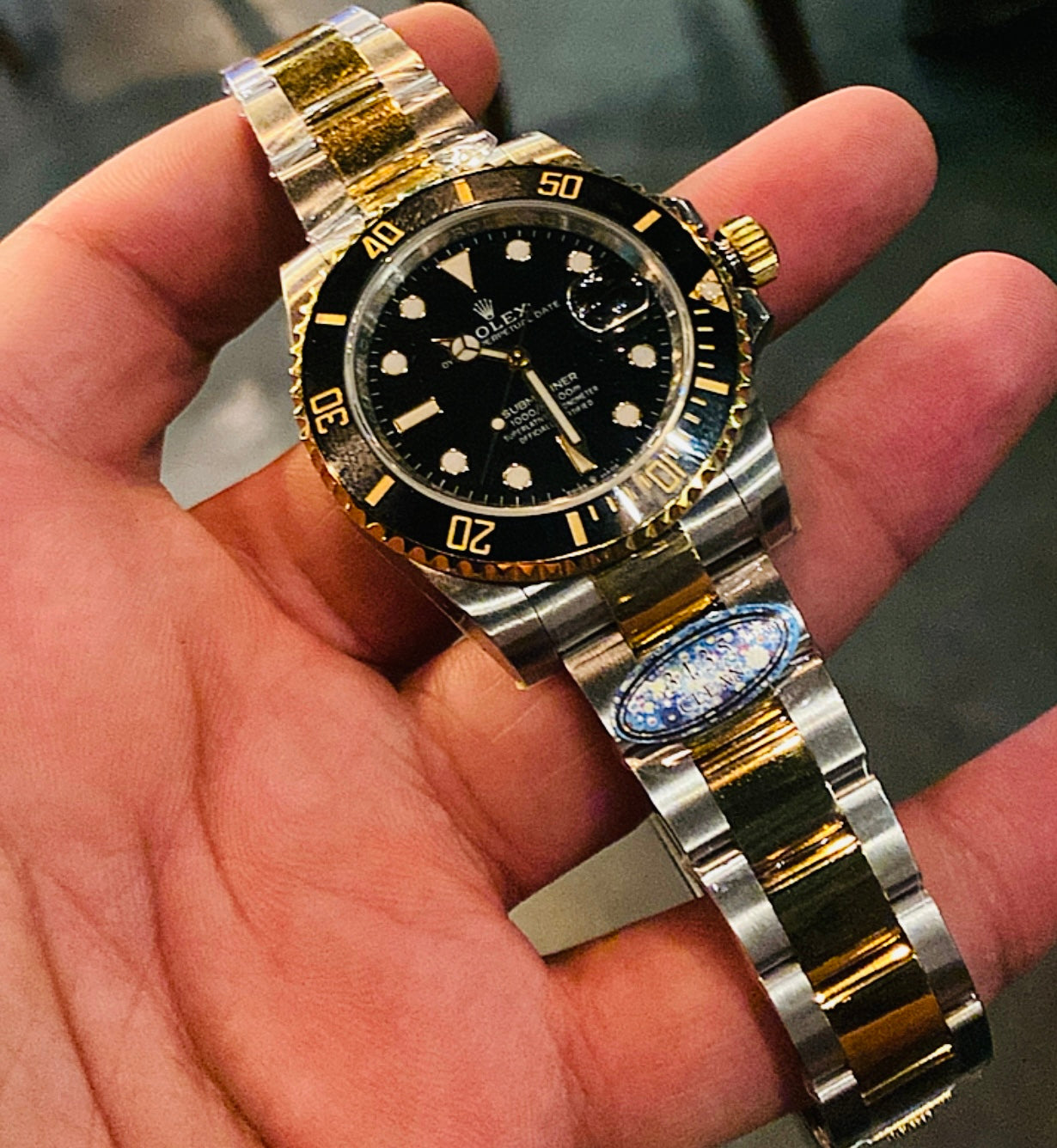 رولكس سابمارينر تو تون جولد كلين طبق الأصل - ماكينة سويسري - هذه صور الساعة الحقيقية