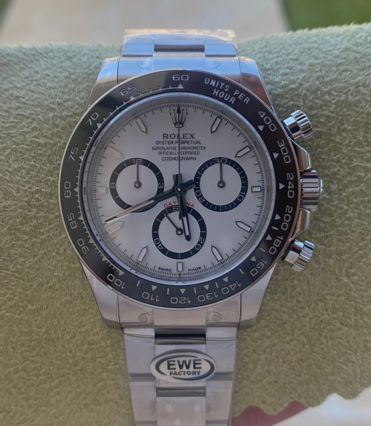 40 mm رولكس دايتونا باندا مينا أبيض وبازل أسود