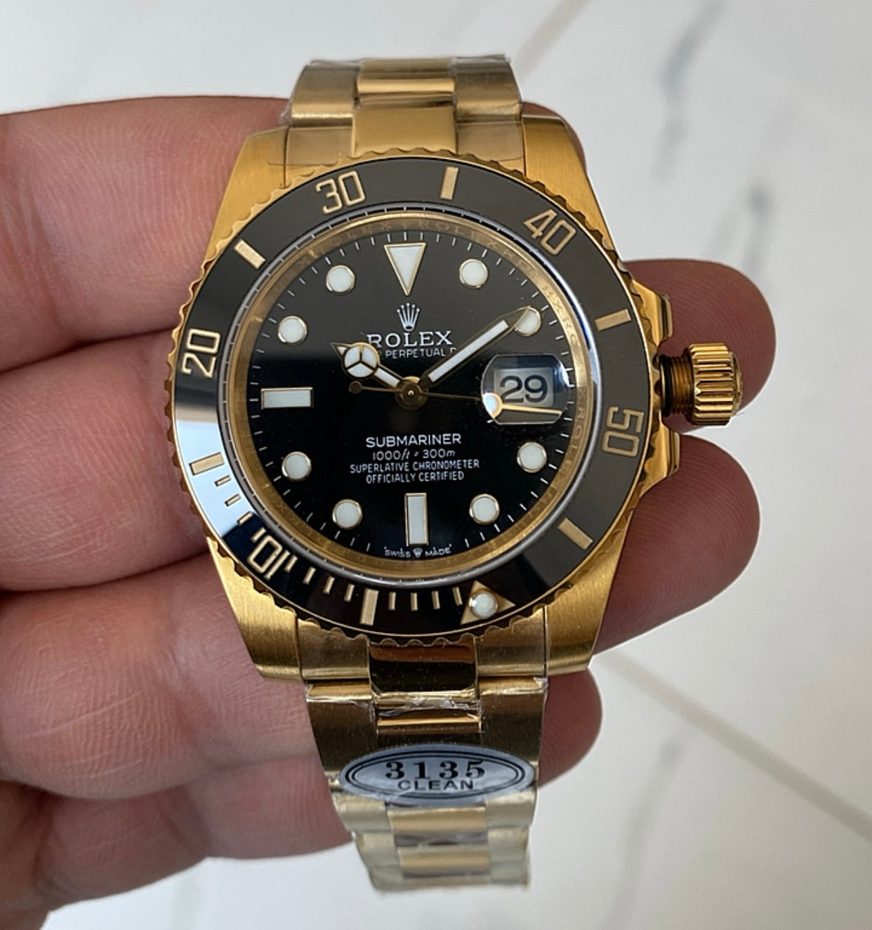 رولكس سابمارينر فول جولد - ذهب ١٨ طلاء - ماكينة سويسري بيزل سيراميك كلين طبق الأصل