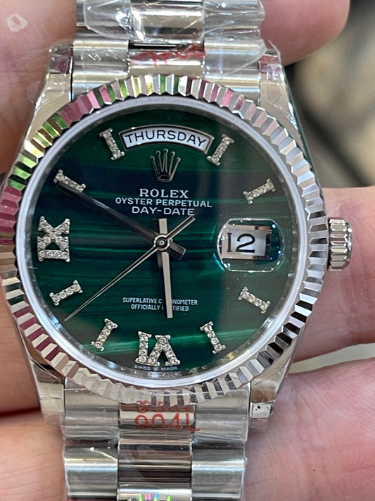 رولكس نسائي كلين طبق الأصل ارقام روماني مينا اخضر داي ديت سير بريزيدنشل