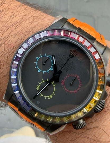 Rolex Daytona Rainbow- Blaken Carbon Fiber حبة واحدة فقط السعر ثلاث ملاين