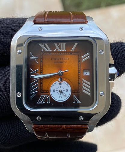 السعر بالأردني 200 دينار - كارتير سانتوس كابتشينو اونبريه جلد - الساعة كلين طبق الاصل  ماكينه سويسري