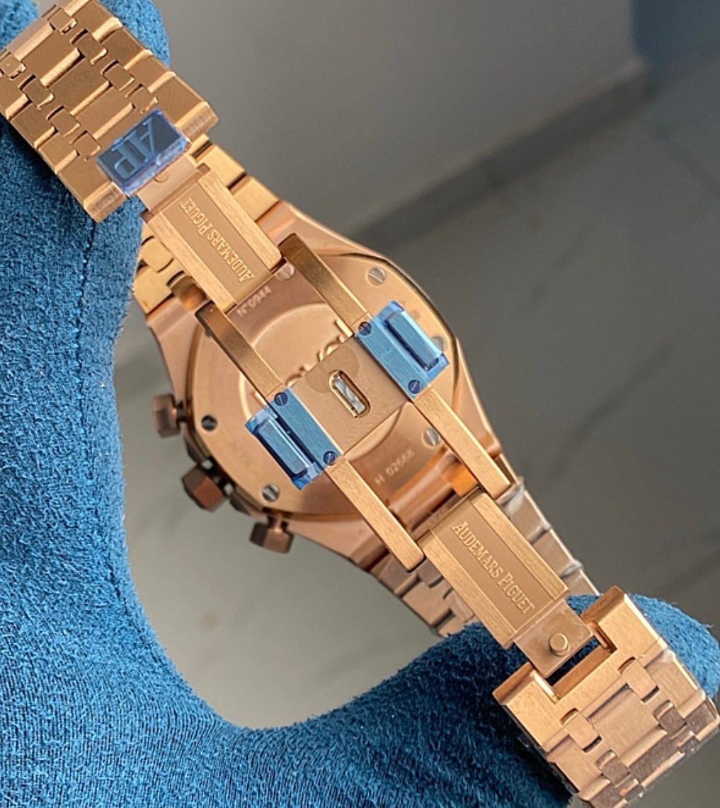 audemars piguet royal oak chronograph - كلين طبق الأصل طلاء ١٨ روز جولد ماكينة سويسري وزن متطابق و تعقيدة الكرونو