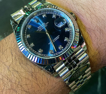 رولكس دايت جست ارقام دايموند دايل ازرق - سير جوبلي ماكينة سويسري طبق الأصل حبة واحدة