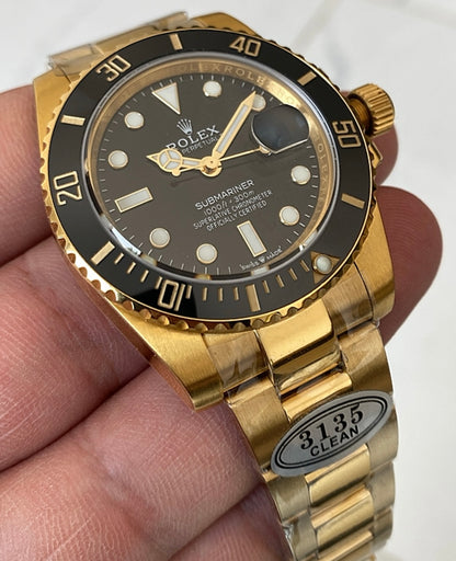 رولكس سابمارينر فول جولد - ذهب ١٨ طلاء - ماكينة سويسري بيزل سيراميك كلين طبق الأصل