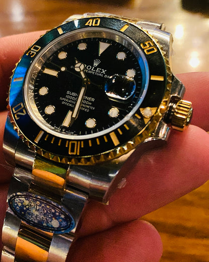 رولكس سابمارينر تو تون جولد كلين طبق الأصل - ماكينة سويسري - هذه صور الساعة الحقيقية