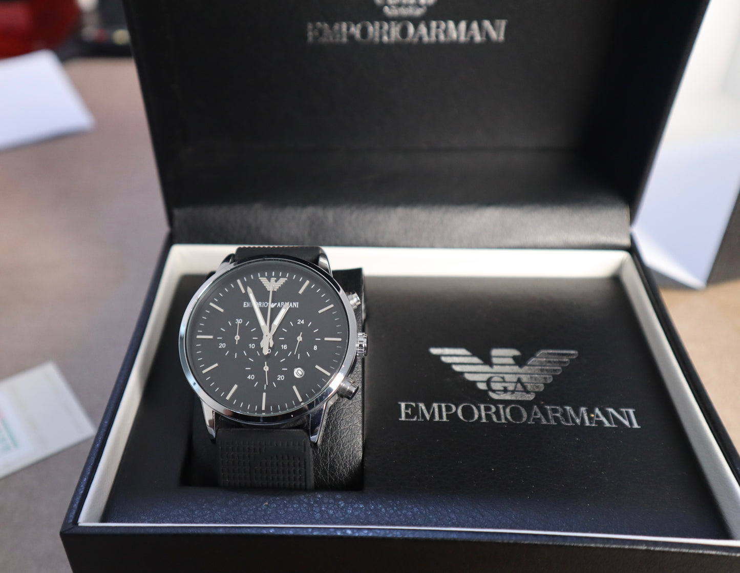 ساعة ارماني كرونو جراف اسود - متوفر قطعتين