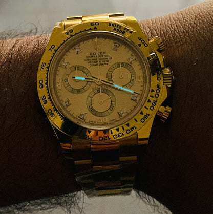 رولكس دايتونا يالو جولد ذهب اصفر مينا ذهبي ارقام الماس - كلين طبق ال- ماكينة سويسري كوزموجراف طبق الاصل