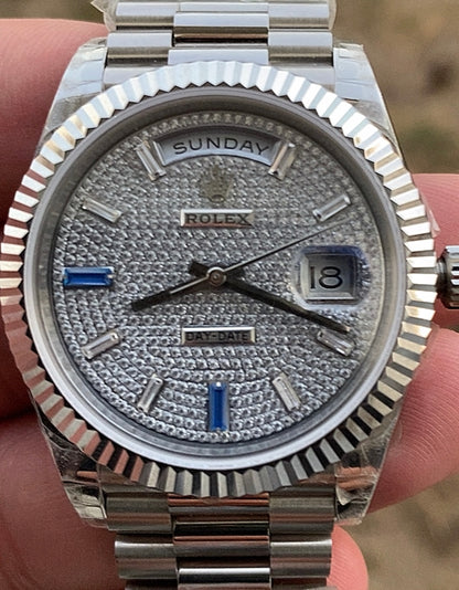 Rolex DayDate Pave Dial - كلين ماكينة طبق الاصل و رقم تسلسلي