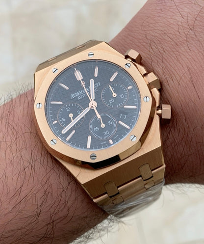 AP Chronograph- اي بي كلين روز جولد طبق الاصل تعقيدة الماكينة كرونو مطابقة للاصلية