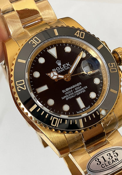 رولكس سابمارينر فول جولد - ذهب ١٨ طلاء - ماكينة سويسري بيزل سيراميك كلين طبق الأصل