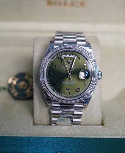 40 mm رولكس داي ديت دايموند عربي مينا اخضر اومبريه زيتوني - كلين تايتل
