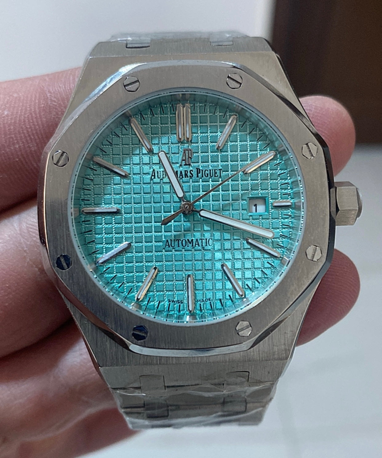 AP Royal Oak titanium skyblue 41 mm  (كلين تايتل)