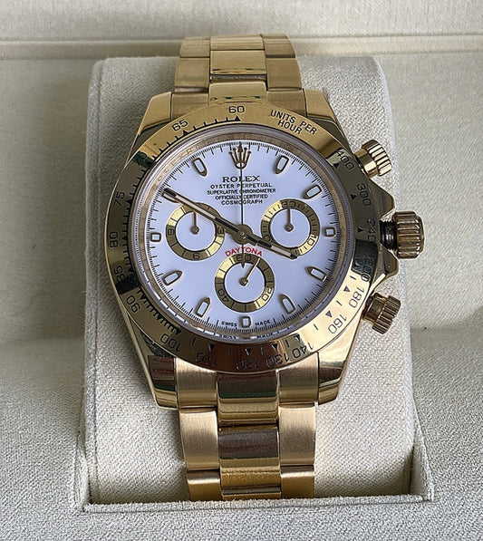 رولكس دايتونا ذهب اصفر مينا ابيض كلين - ذهب طلاء عيار ١٨  ليعطي نفس لمعان الأصلي
