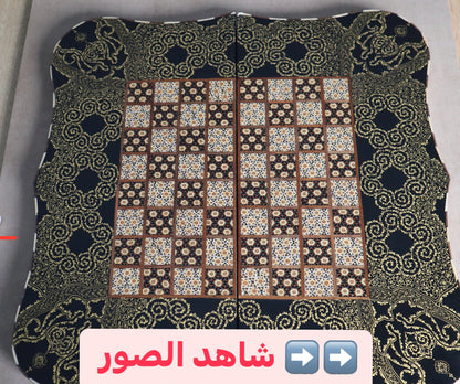 طاولي + شطرنج  زخرفة سوداء راقية صناعة يدوية - جنطة جلد فاخرة السعر بدون احجار شطرنج ٥٥٠ الف ومع احجار شطرنج ٦٥٠ الف