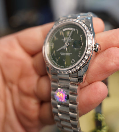 40 mm رولكس داي ديت دايموند عربي مينا اخضر اومبريه زيتوني - كلين تايتل