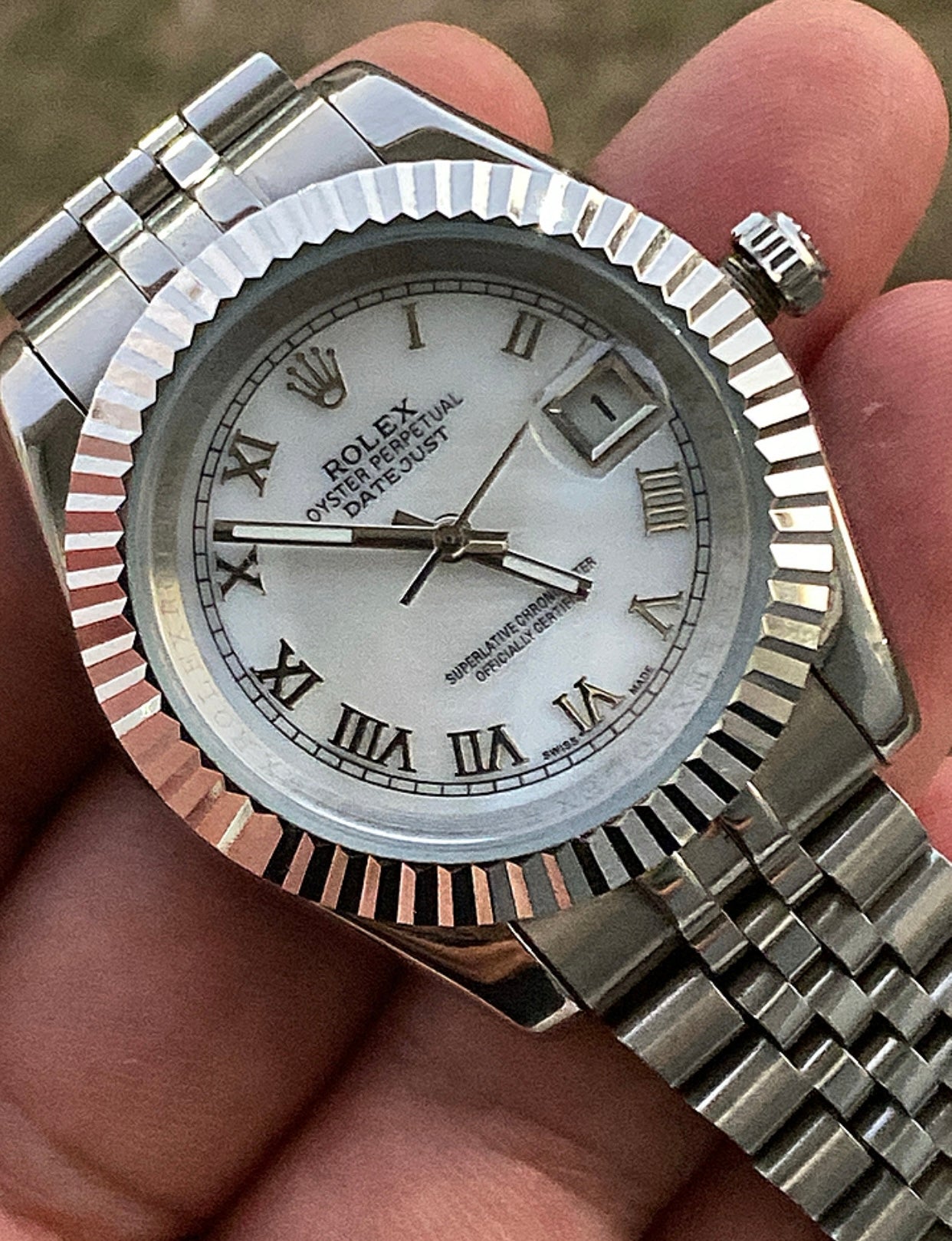 رولكس دايت جست نادرة جداً مينا صدف ارقام رومانية سير جوبلي - تطابق مع الاصلية جراند ماستر