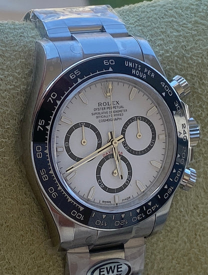 40 mm رولكس دايتونا باندا مينا أبيض وبازل أسود