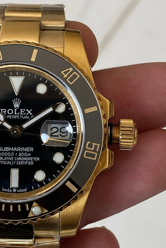 رولكس سابمارينر فول يالو جولد دايال و بيزيل اسود - كلين طبق الاصل