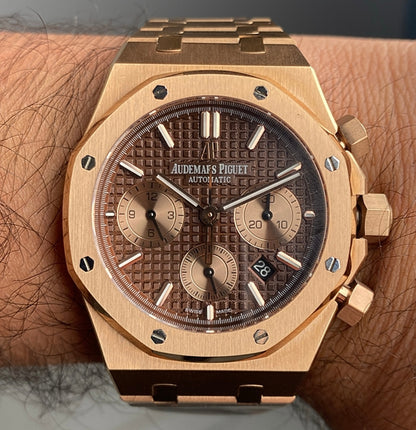 audemars piguet royal oak chronograph - كلين طبق الأصل طلاء ١٨ روز جولد ماكينة سويسري وزن متطابق و تعقيدة الكرونو