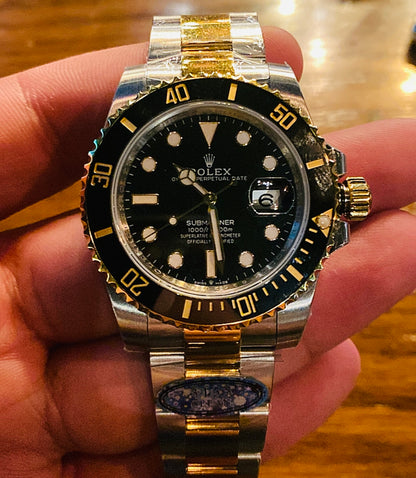 رولكس سابمارينر تو تون جولد كلين طبق الأصل - ماكينة سويسري - هذه صور الساعة الحقيقية