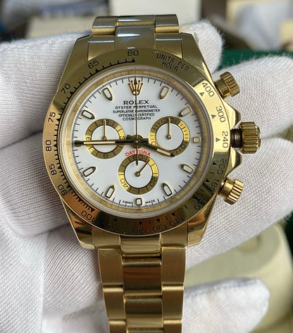 رولكس دايتونا ذهب اصفر مينا ابيض كلين - ذهب طلاء عيار ١٨  ليعطي نفس لمعان الأصلي