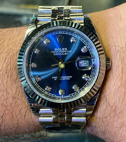 رولكس دايت جست ارقام دايموند دايل ازرق - سير جوبلي ماكينة سويسري طبق الأصل حبة واحدة