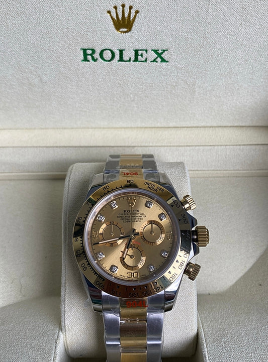 رولكس دايتونا ستيل و ذهب اصفر مينا ذهب  كلين - ذهب طلاء عيار ١٨  ليعطي نفس لمعان الأصلي