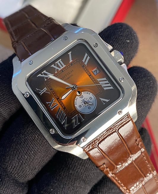 السعر بالأردني 200 دينار - كارتير سانتوس كابتشينو اونبريه جلد - الساعة كلين طبق الاصل  ماكينه سويسري