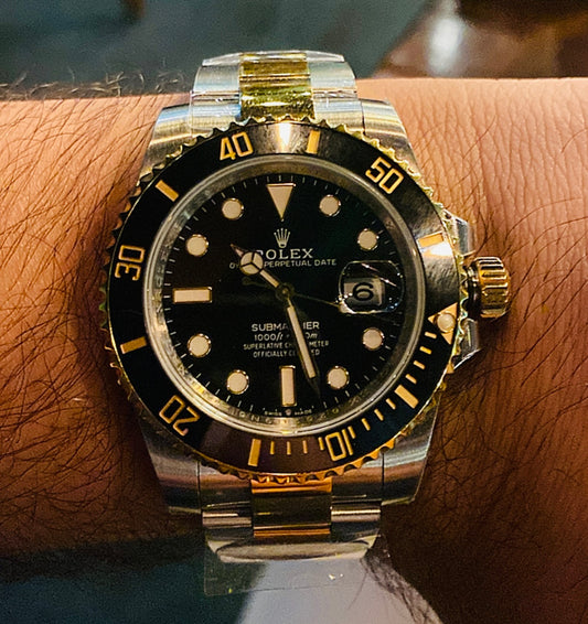 رولكس سابمارينر تو تون جولد كلين طبق الأصل - ماكينة سويسري - هذه صور الساعة الحقيقية