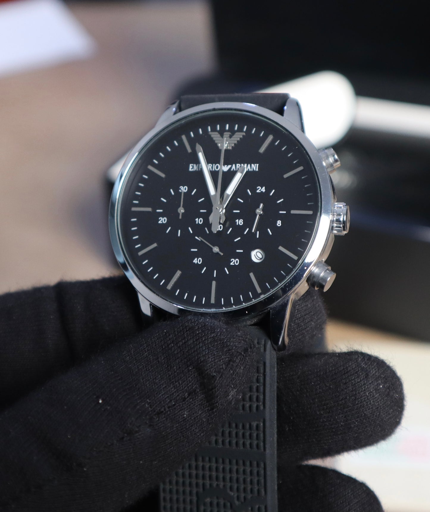 ساعة ارماني كرونو جراف اسود - متوفر قطعتين