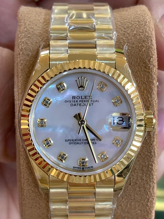 رولكس نسائي كلين طبق الأصل ارقام دايموند مينا ابيض