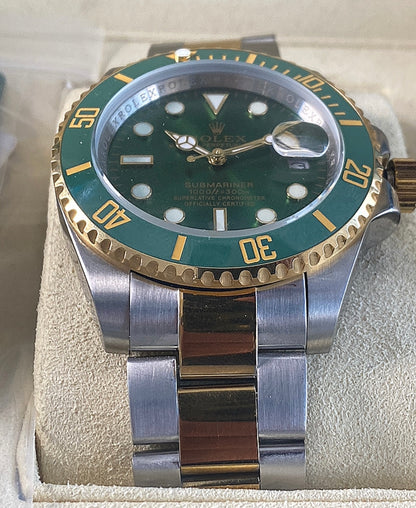41 mm رولكس سابمارينر ستاربكس مينا اخضر + ستراب فضي و ذهبي- مستعمل بحالة الجديد