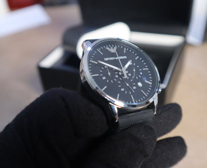 ساعة ارماني كرونو جراف اسود - متوفر قطعتين