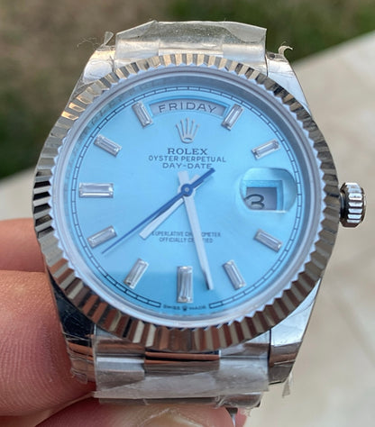 رولكس داي ديت مينا ايس بلو- كلين طبق الاصل لاتفرق - ماكينة مطابقة لرواكس الاصلية - سيريال حقيقي محفور عالساعة
