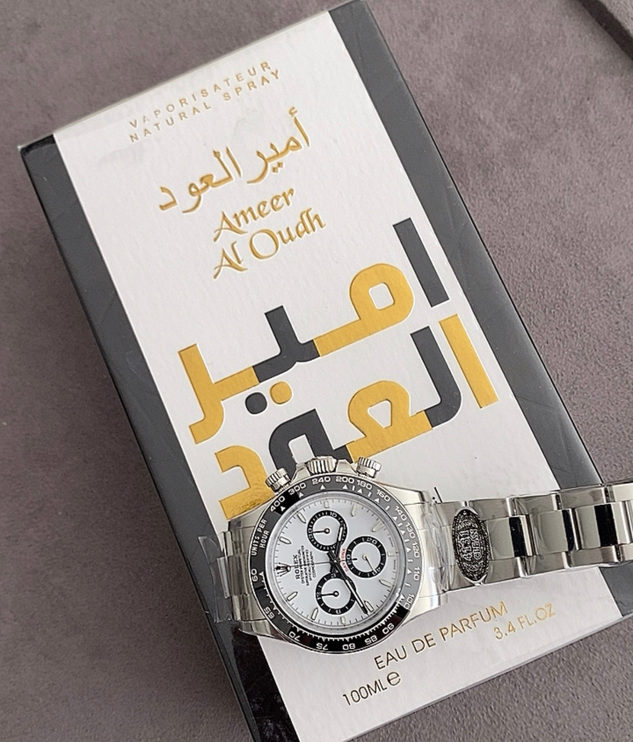 رولكس دايتونا باندا كلين طبق الاصل + عطر امير العود من انتنس هدية