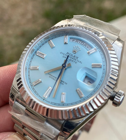 رولكس داي ديت مينا ايس بلو- كلين طبق الاصل لاتفرق - ماكينة مطابقة لرواكس الاصلية - سيريال حقيقي محفور عالساعة