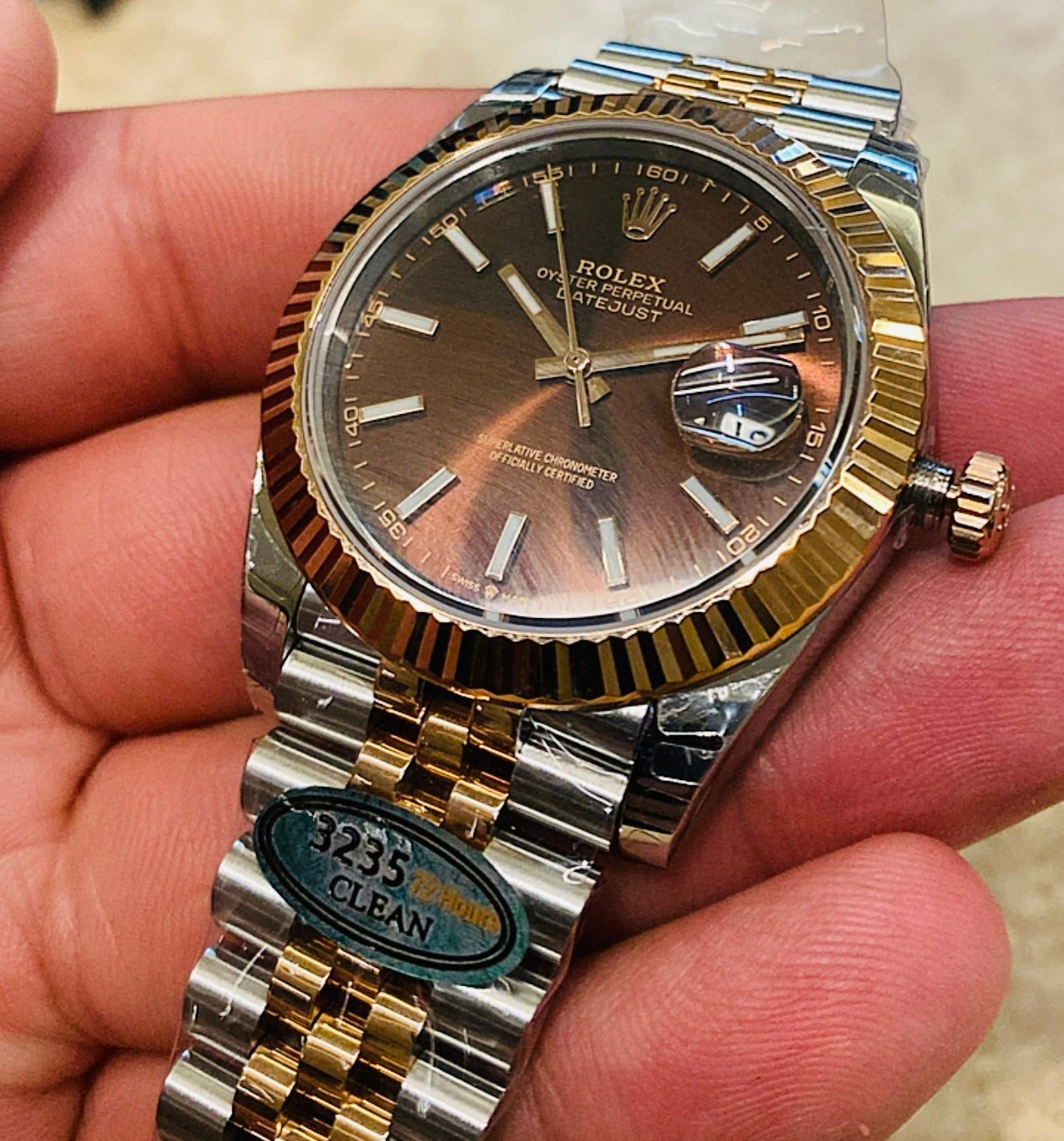 رولكس دايت جست مينا شوكليت جوبلي تو تون - كلين طبق الأصل ماكينة سويسري لا تفرق عن الأصلية