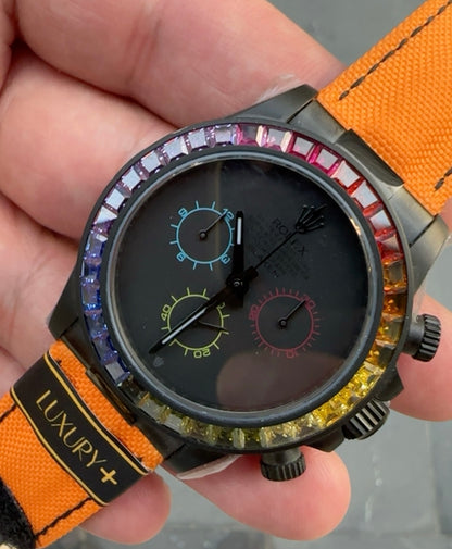 Rolex Daytona Rainbow- Blaken Carbon Fiber حبة واحدة فقط السعر ثلاث ملاين
