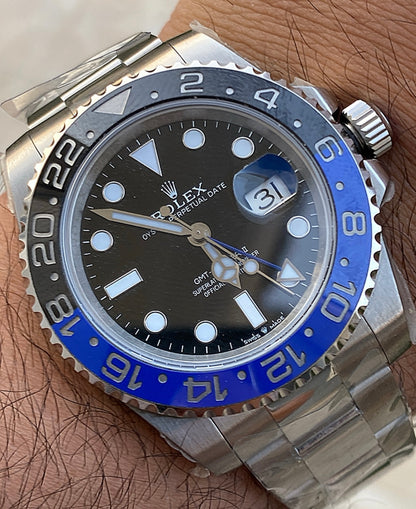 رولكس باتمان سير اويستر - مصنع كلين طبق الاصل - لا يمكن تميزها على يدك - سيريال محفور حقيقي- ماكينة مطابقة للاصلية - سيراميك مطابق مية بالمئة - تعقيدة جي ام تي مثل الاصلية