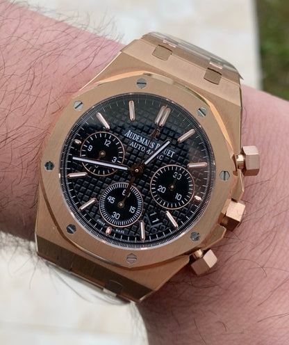 AP Chronograph- اي بي كلين روز جولد طبق الاصل تعقيدة الماكينة كرونو مطابقة للاصلية