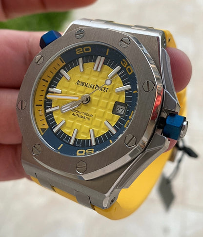 AP offshore 42 mm  - اوف شور كلون طبق الأصل - قطعة واحدةا لون فسفور ستراب راب اصفر